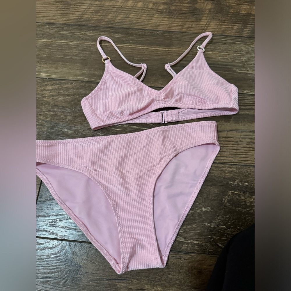 Aerie Pink Ribbed Bikini Set